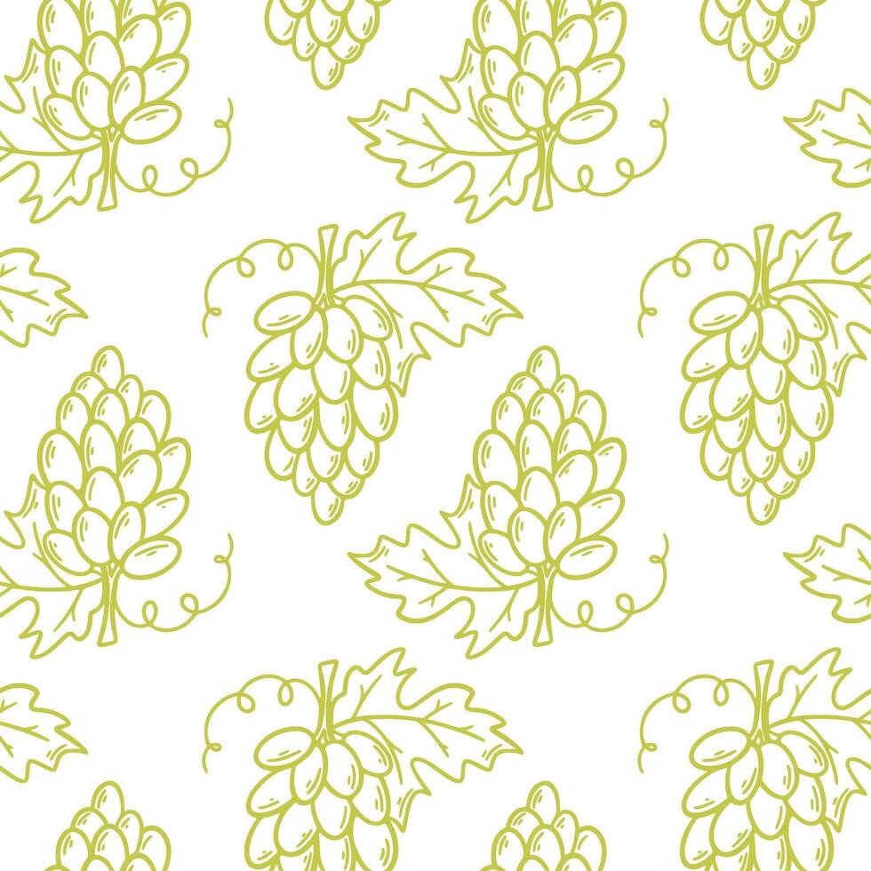 Green grapes hand engraved seamless pattern vector