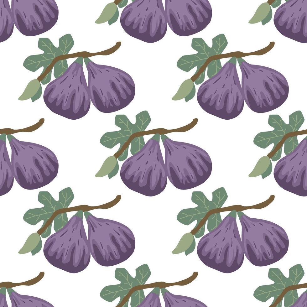 Stylized figs on branch hand drawn seamless pattern vector