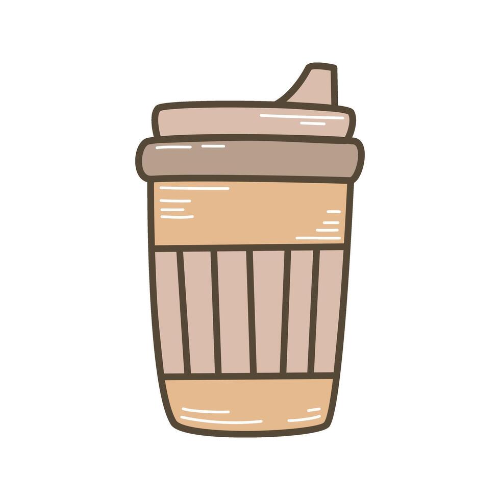 Paper eco takeaway coffee cup doodle sketch style vector