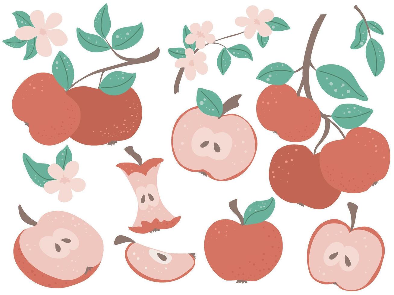 Textured simple hand drawn apples set vector