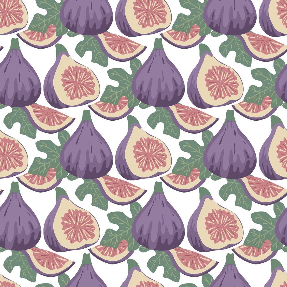 Hand drawn fig fruits and foliage seamless pattern vector