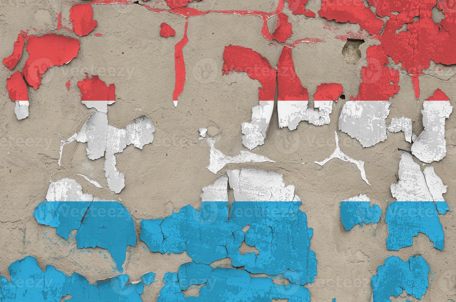 Luxembourg flag depicted in paint colors on old obsolete messy concrete wall closeup. Textured banner on rough background photo