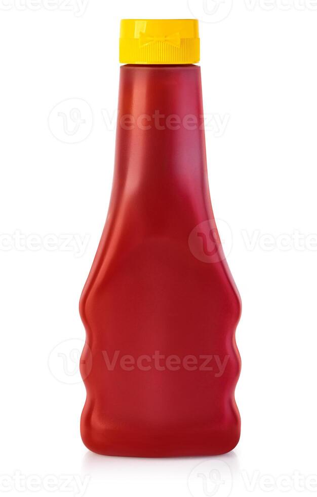 Bottle of Ketchup isolated on white background photo