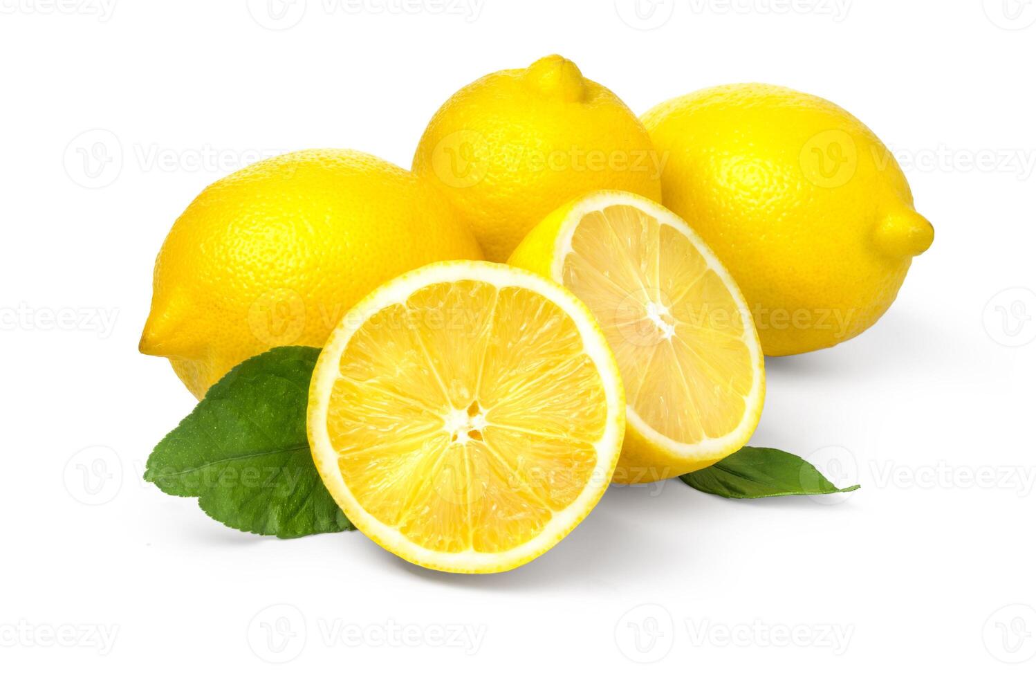 Lemon with leaves on white photo