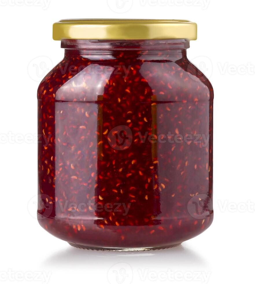Strawberry jam jar isolated photo