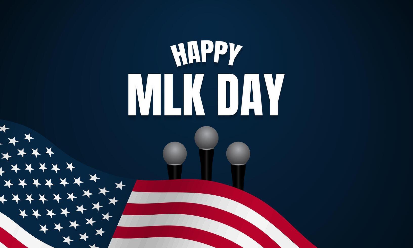 MLK Day Background Design with Microphone Illustration and American Flag. vector