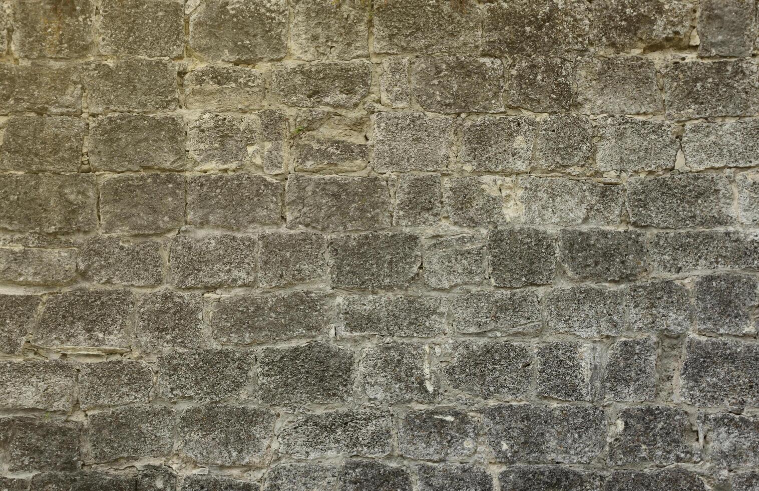 Very old brick stone wall of castle or fortress of 18th century. Full frame wall with obsolete dirty and cracked bricks photo