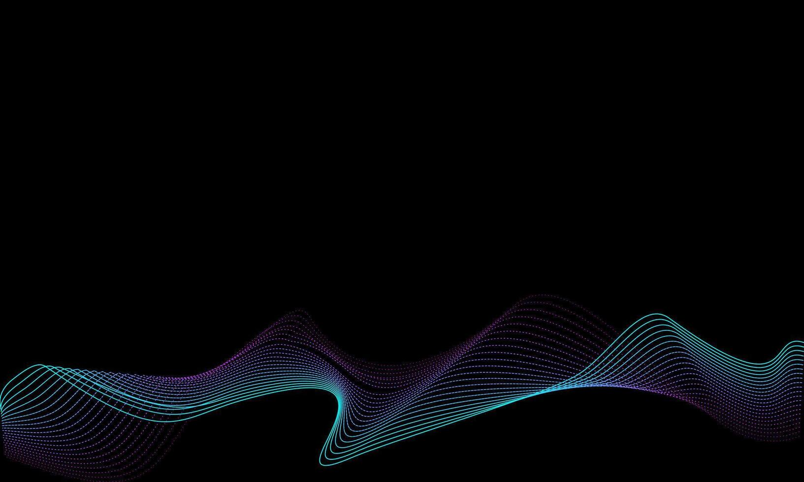 Science, technology, and digital communication concept. Flowing lines and dot green and blue wave patterns on a black background. vector