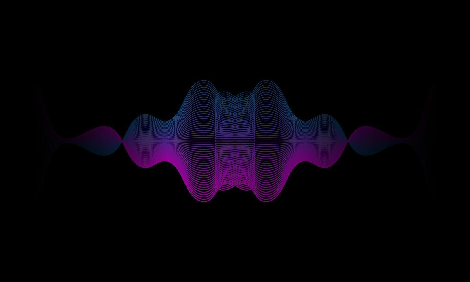 Science, technology, sound wave, and digital communication concepts. Flowing lines and dot blue and purple wave patterns on a black background. vector