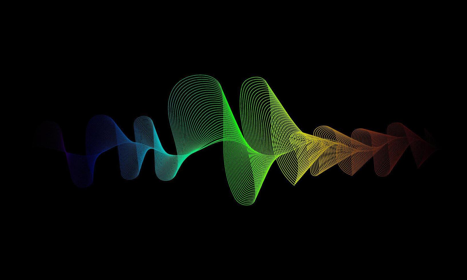 Science, technology, sound wave, and digital communication concepts. Flowing lines and dot rainbow color wave patterns on a black background. vector