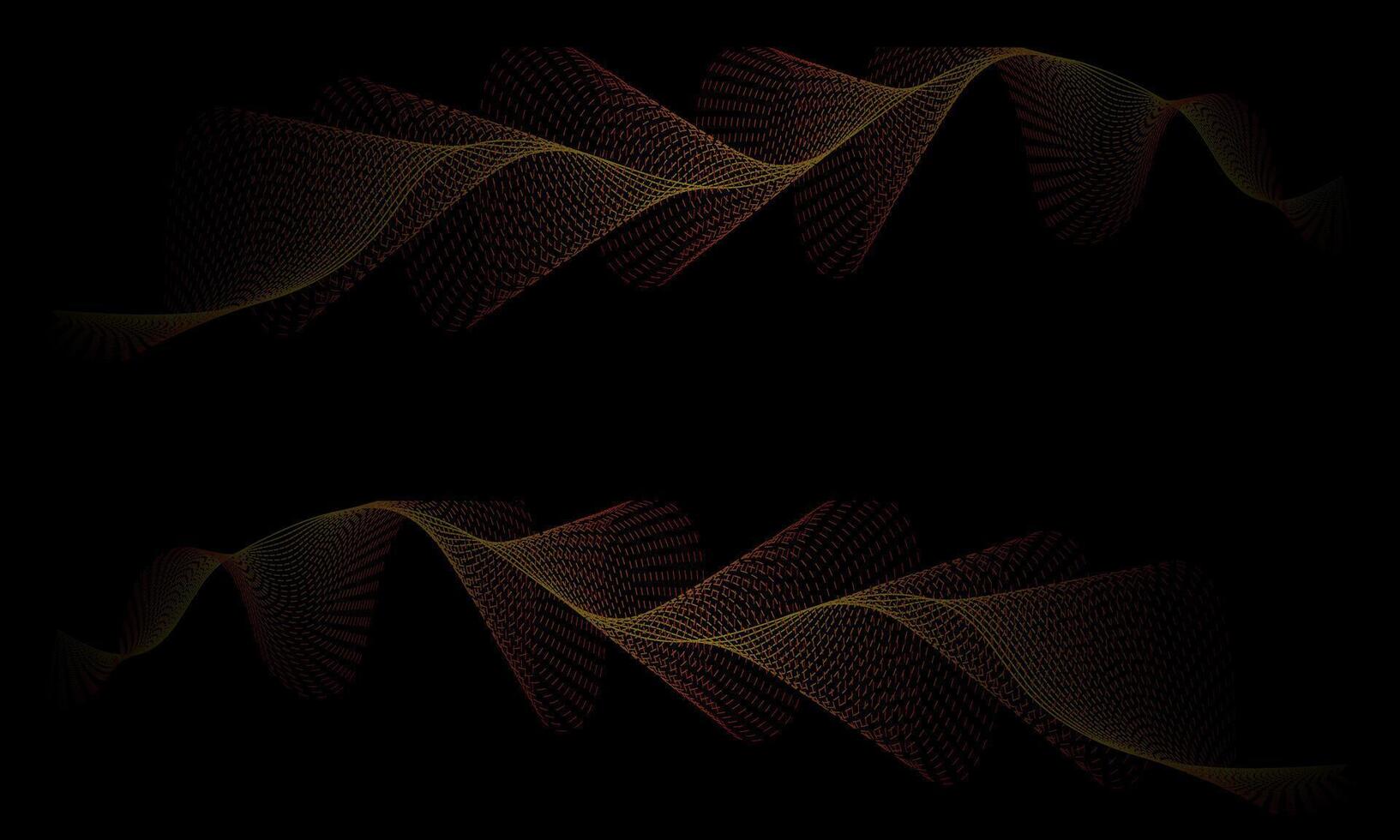 ciencia, tecnología, y digital comunicación conceptos. fluido líneas y punto rojo y naranja ola patrones en un negro antecedentes. vector