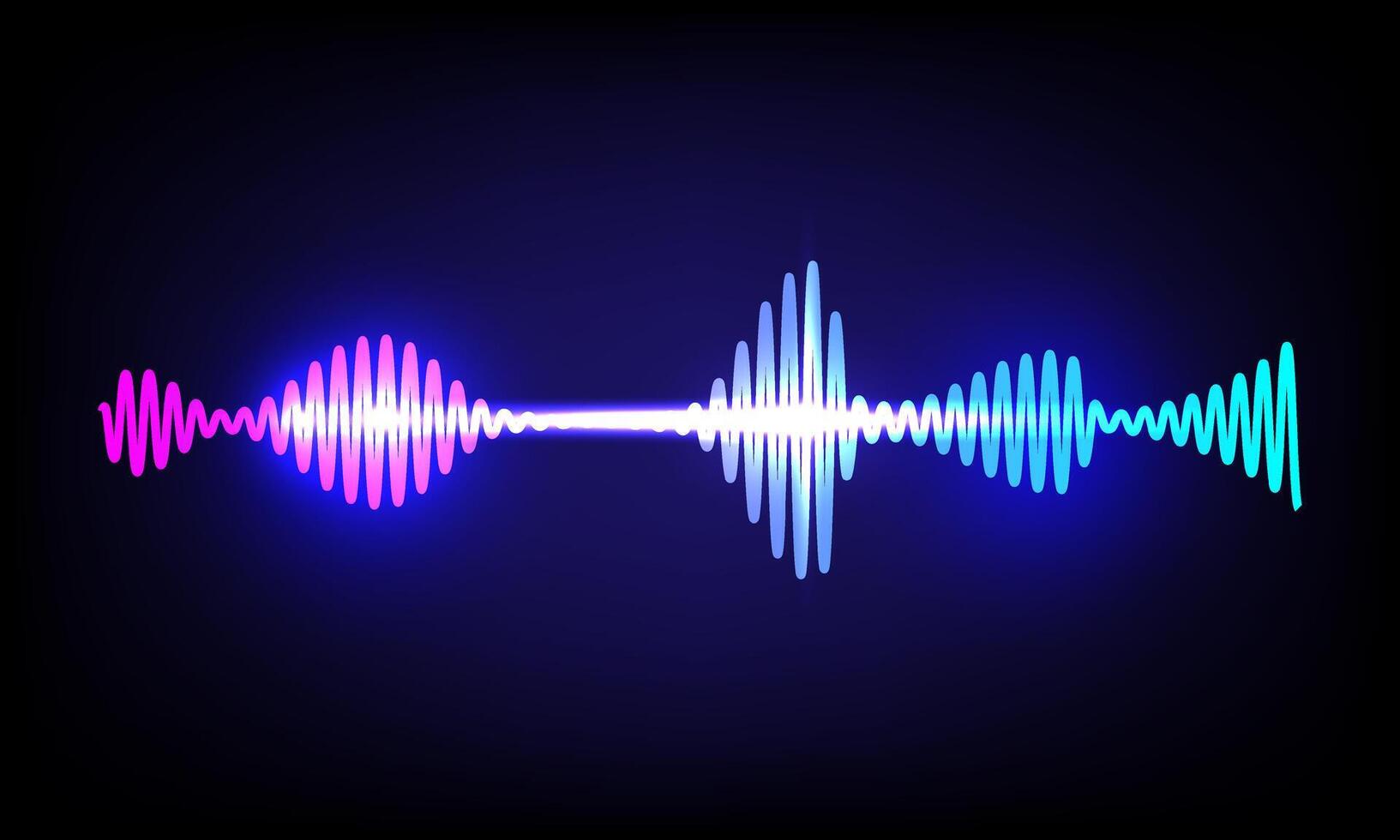 Modern sound wave and rhythmic equalizer. Abstract digital pink, blue, and green color light dynamic flowing pattern elements on dark blue background. Podcasting Audio. Music concepts. vector