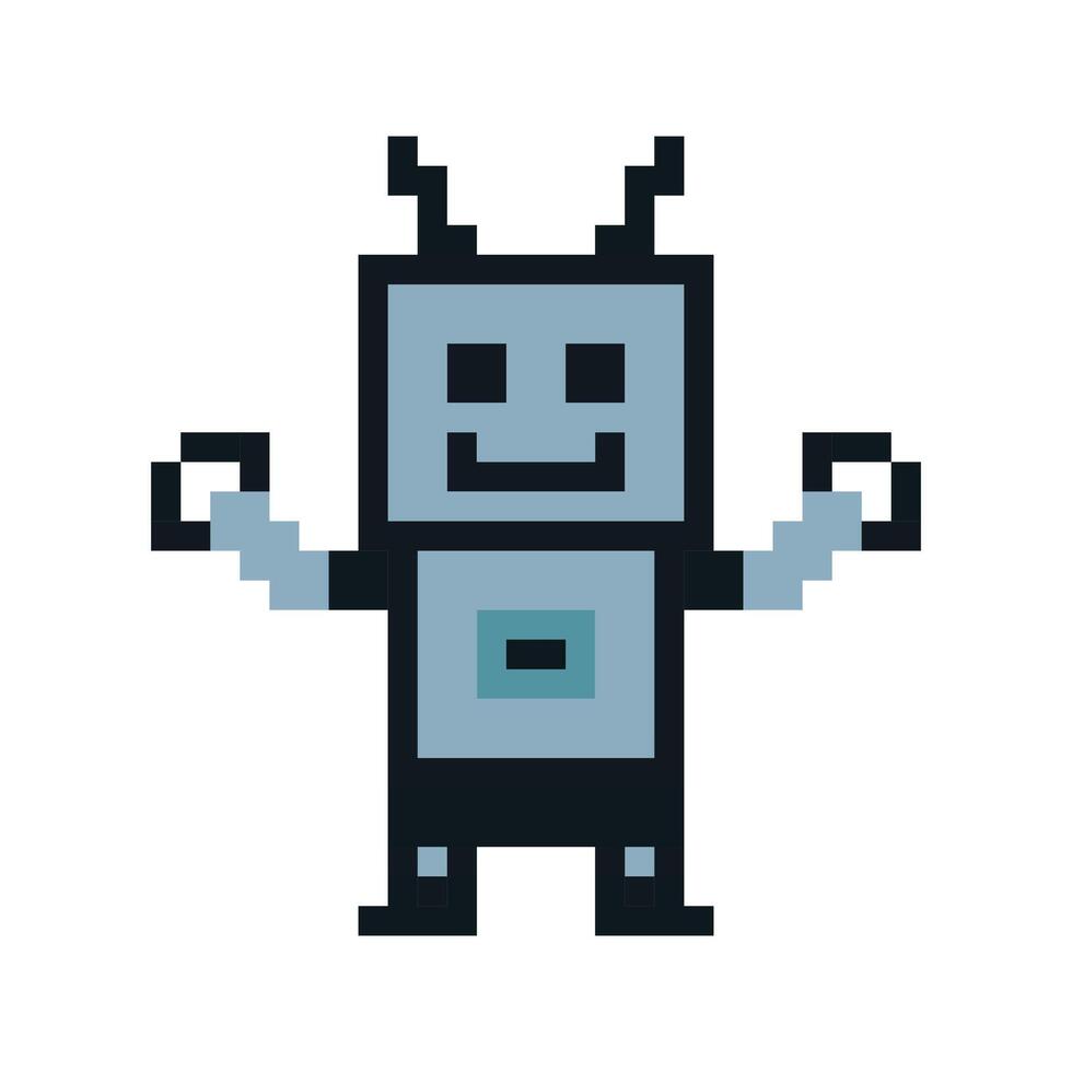 Cute pixel cartoon robot ai 8bit character game robot or AI for education chat vector big head 8 bit bot vector technology AI robot.