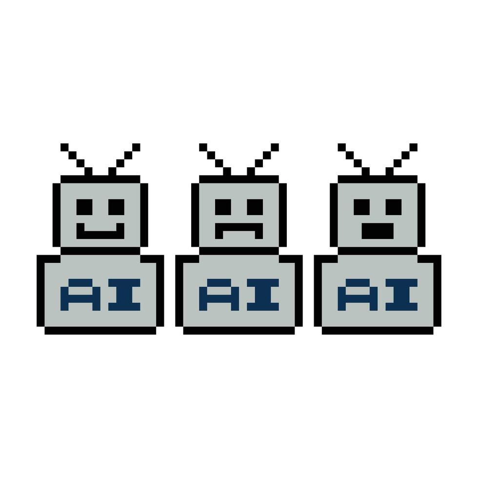 Cute pixel cartoon robot ai 8bit character game robot or AI for education chat vector big head 8 bit bot vector technology AI robot.