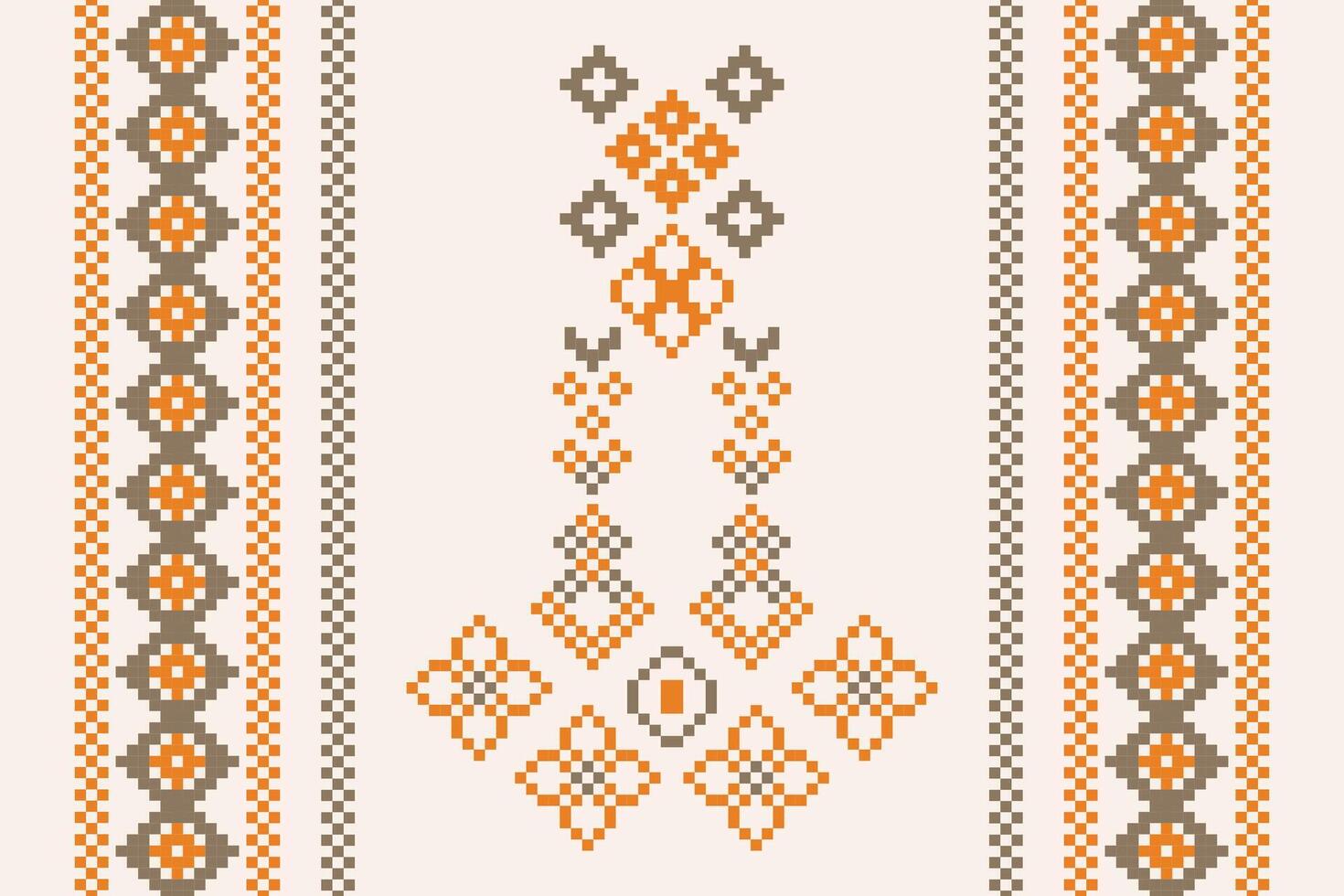 Ethnic geometric fabric pattern Cross Stitch.Ikat embroidery Ethnic oriental Pixel pattern brown cream background. Abstract,vector,illustration. Texture,clothing,frame,motifs,silk wallpaper. vector
