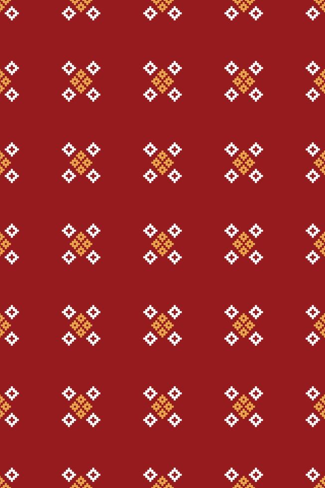 Traditional ethnic motifs ikat geometric fabric pattern cross stitch.Ikat embroidery Ethnic oriental Pixel red background. Abstract,vector,illustration. Texture,christmas,decoration,wallpaper. vector
