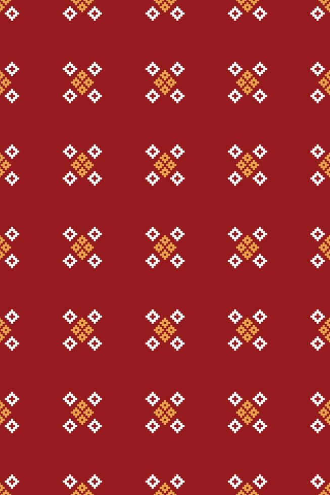 tradicional étnico motivos ikat geométrico tela modelo cruzar puntada.ikat bordado étnico oriental píxel rojo antecedentes. resumen, vector, ilustración. textura,navidad,decoración,papel tapiz. vector