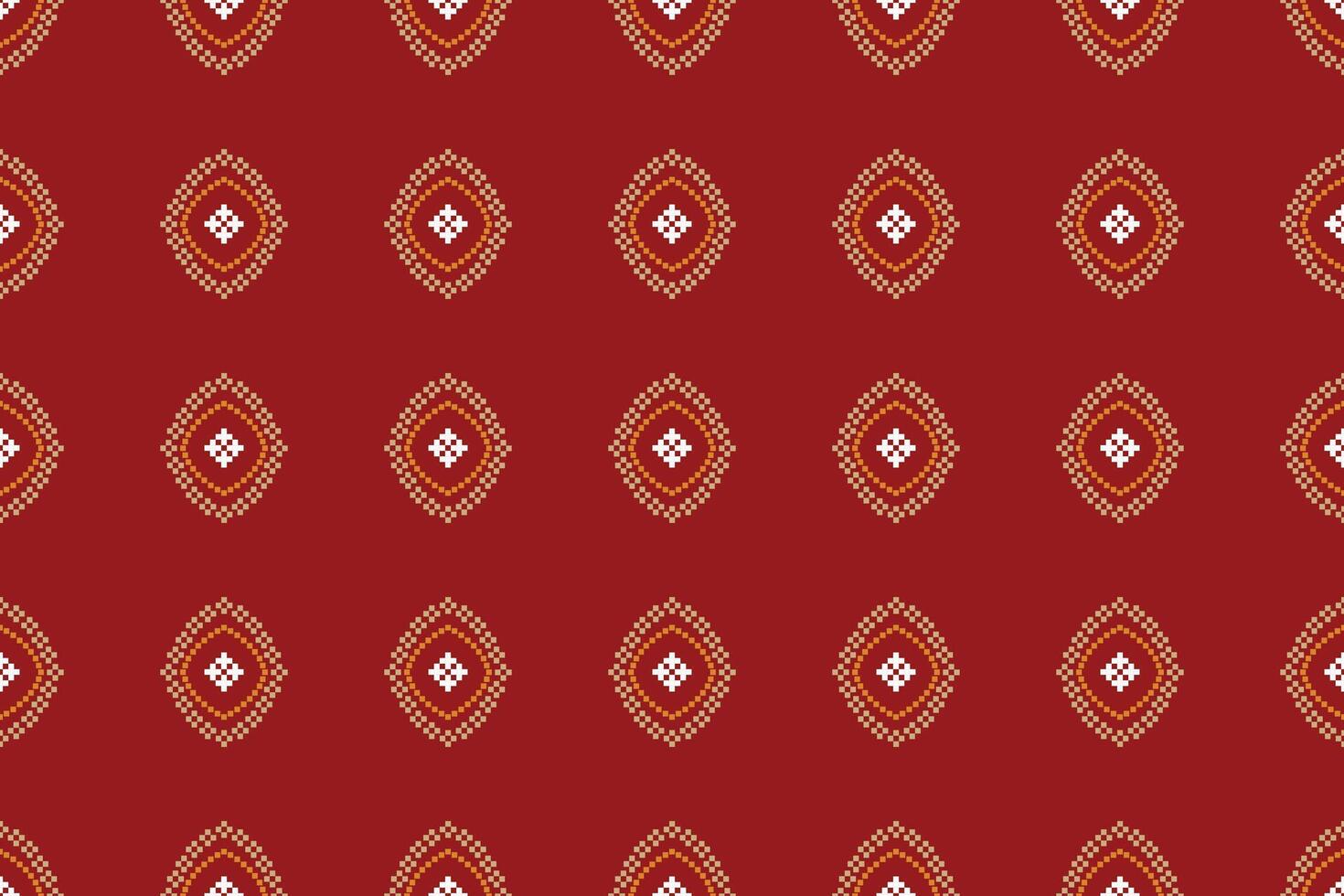 Traditional ethnic motifs ikat geometric fabric pattern cross stitch.Ikat embroidery Ethnic oriental Pixel red background. Abstract,vector,illustration. Texture,christmas,decoration,wallpaper. vector