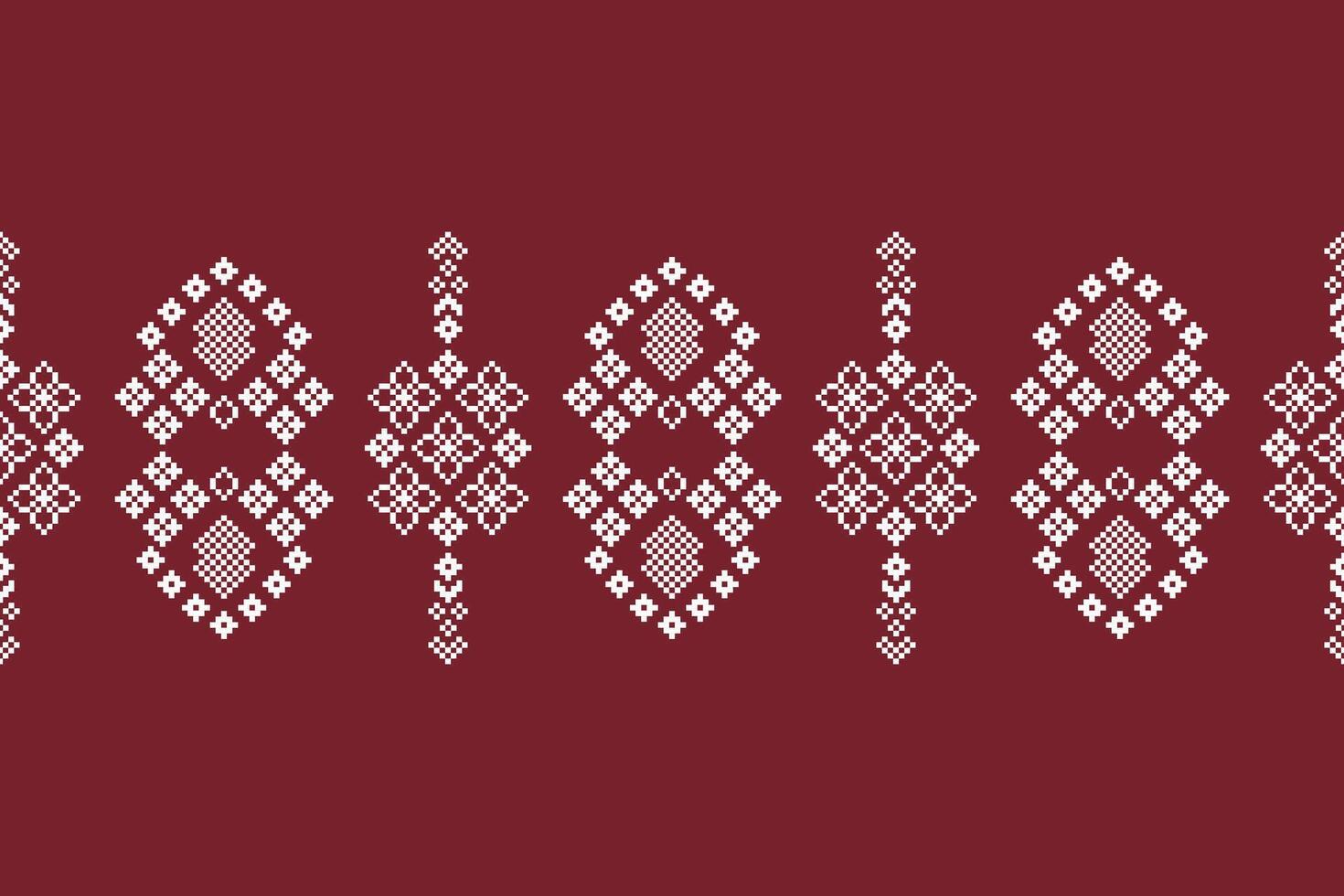 Ethnic geometric fabric pattern Cross Stitch.Ikat embroidery Ethnic oriental Pixel pattern christmas red background. Abstract,vector,illustration. Texture,frame,decoration,motifs,silk wallpaper. vector