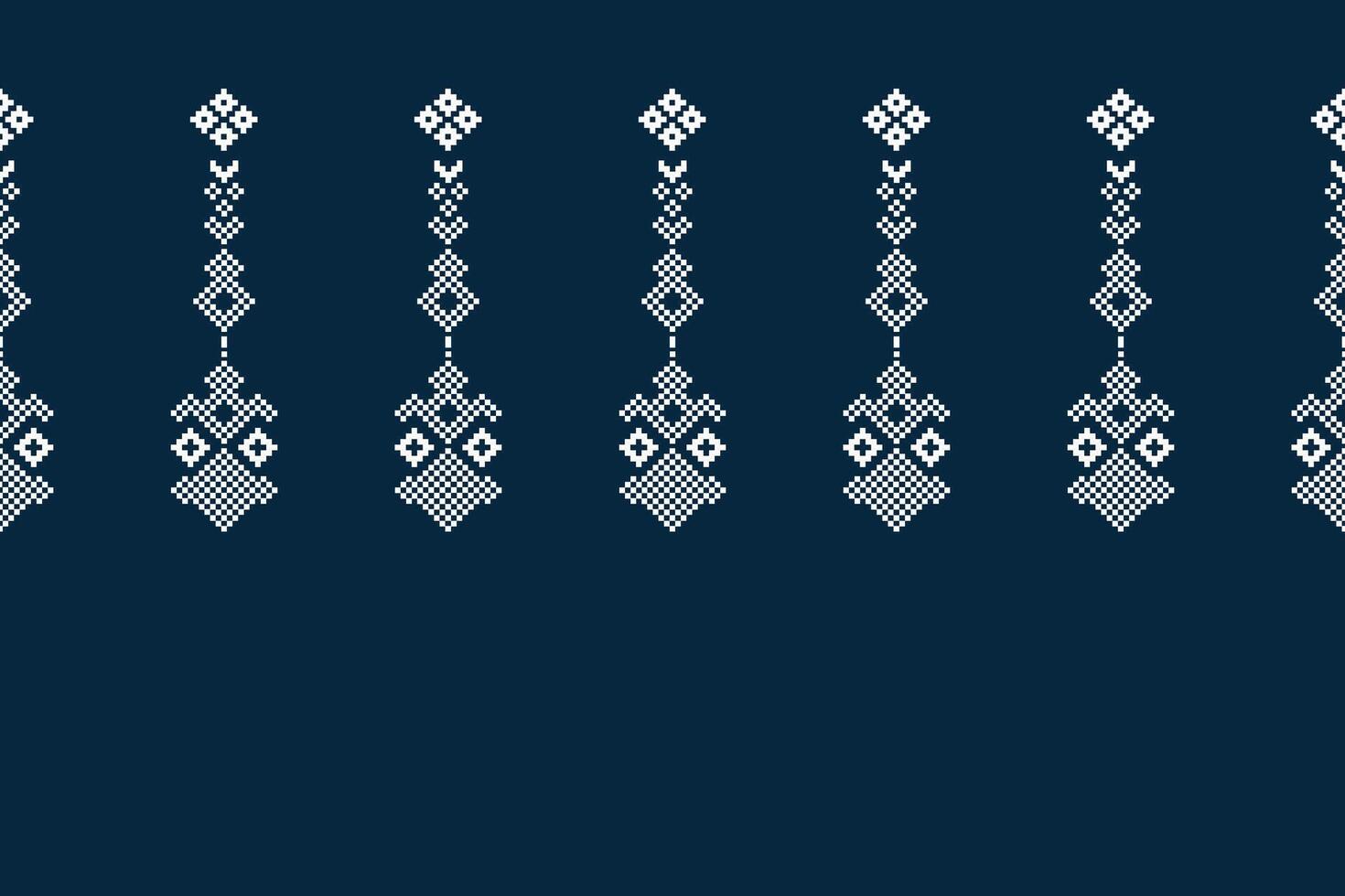 Traditional ethnic motifs ikat geometric fabric pattern cross stitch.Ikat embroidery Ethnic oriental Pixel navy blue background. Abstract,vector,illustration. Texture,scarf,decoration,wallpaper. vector