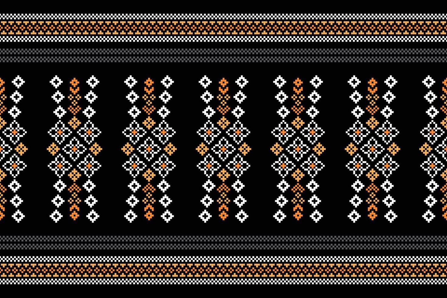 Ethnic geometric fabric pattern Cross Stitch.Ikat embroidery Ethnic oriental Pixel pattern black background. Abstract,vector,illustration. Texture,clothing,frame,decoration,motifs,silk wallpaper. vector