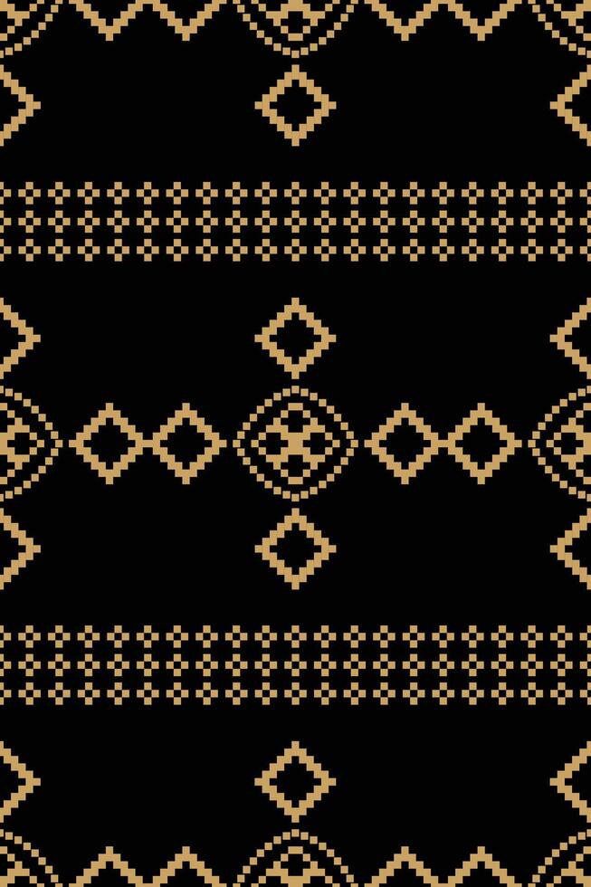 Ethnic geometric fabric pattern Cross Stitch.Ikat embroidery Ethnic oriental Pixel pattern black background. Abstract,vector,illustration. Texture,clothing,frame,decoration,motifs,silk wallpaper. vector