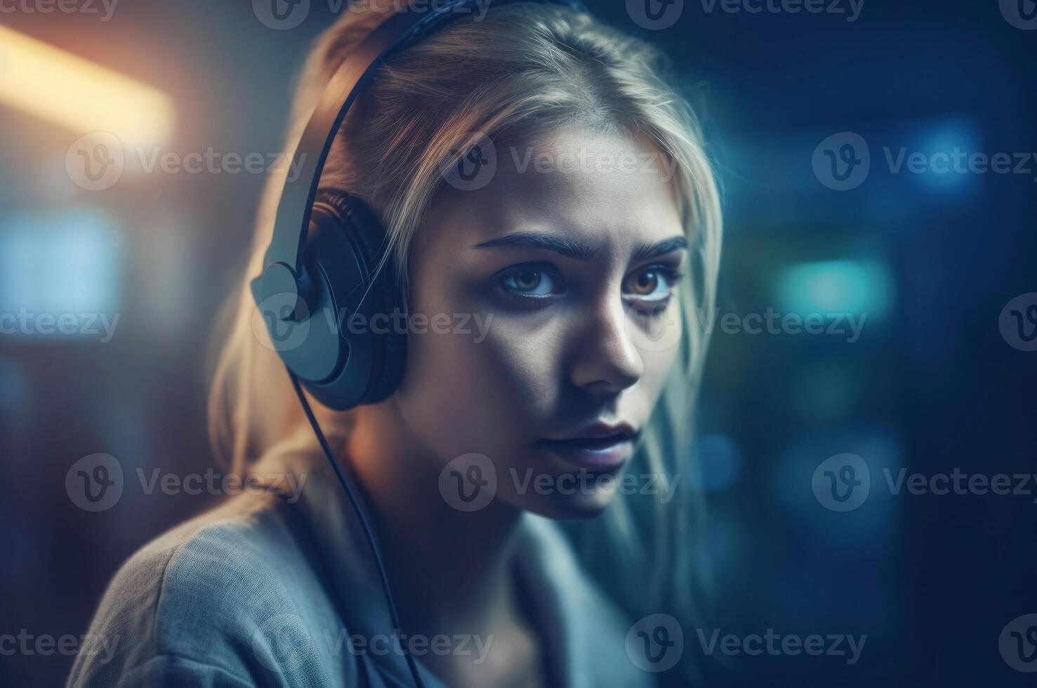 AI generated Frustrated call agent young. Generate AI photo