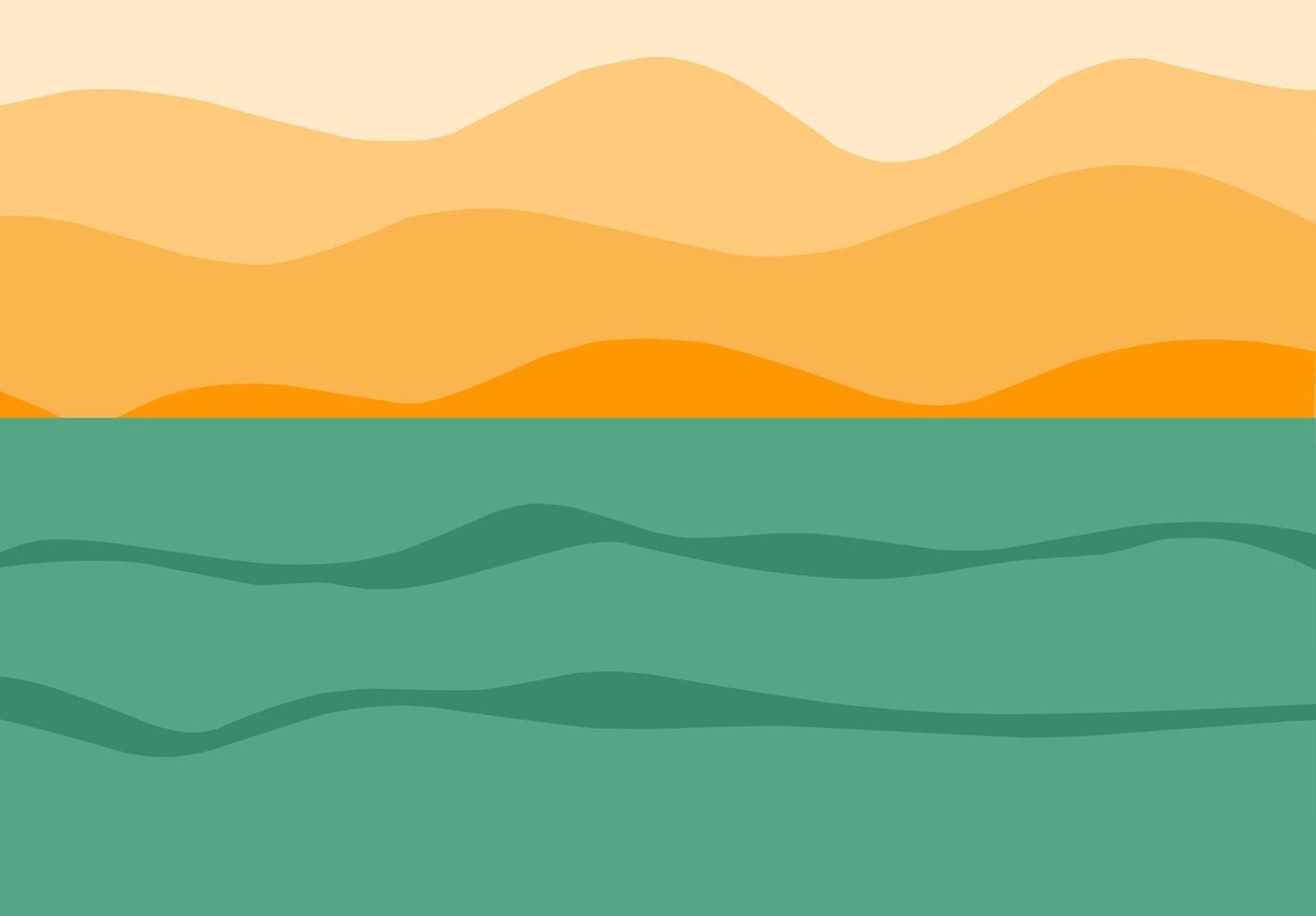 el mar y cielo paisaje antecedentes es verde y naranja vector