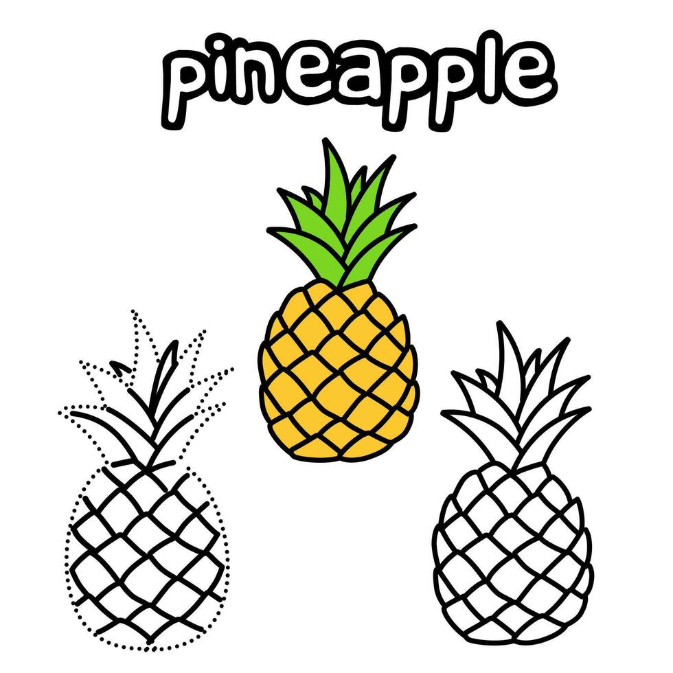 pineapple fruit coloring pages And the activity of connecting the dots for kindergarten children vector