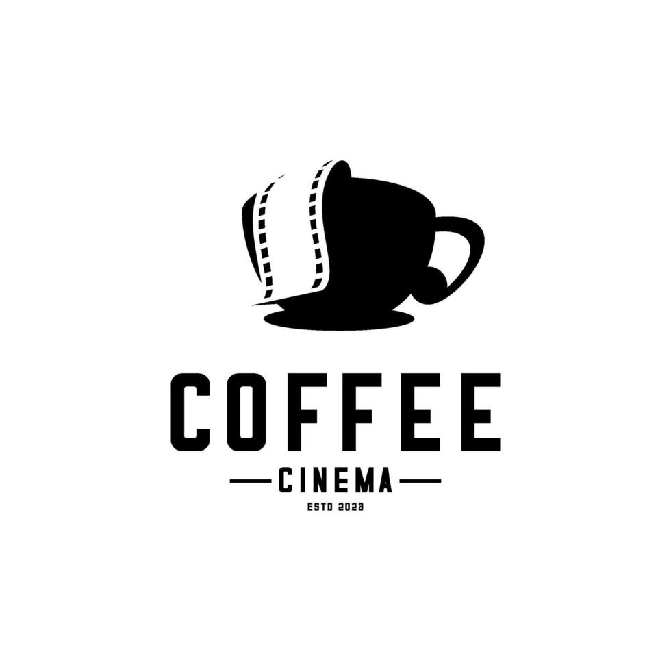 vector coffee cinema logo, vector cup of coffee and film reel