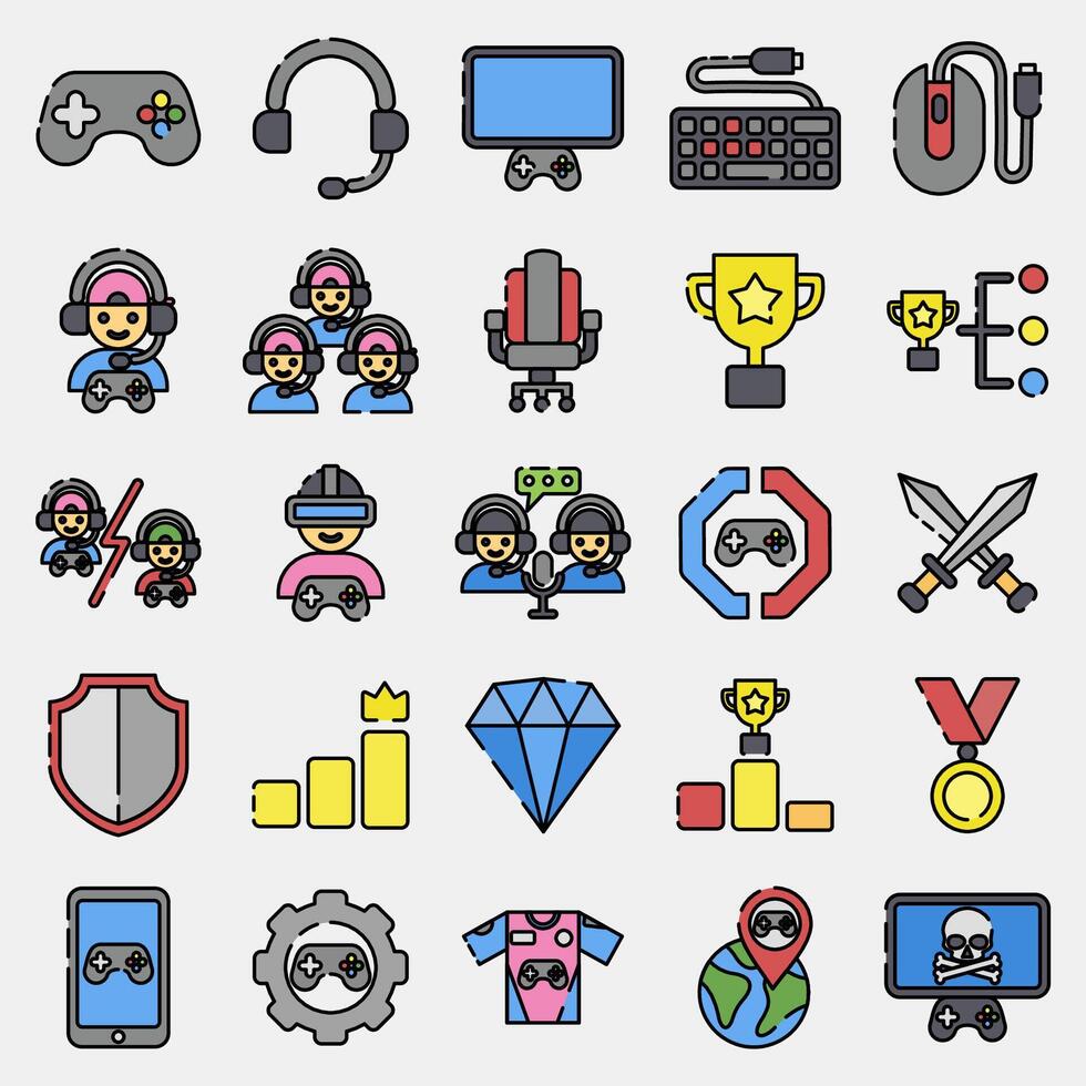 Icon set of esports gaming. Esports gaming elements. Icons in filled line style. Good for prints, posters, logo, advertisement,infographics, etc. vector