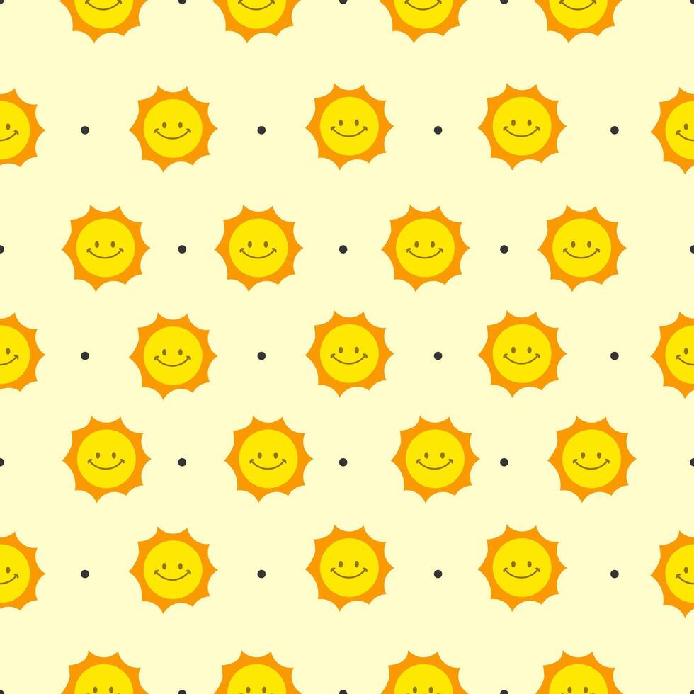 Cute shining Sun Seamless Pattern, Vector Illustration