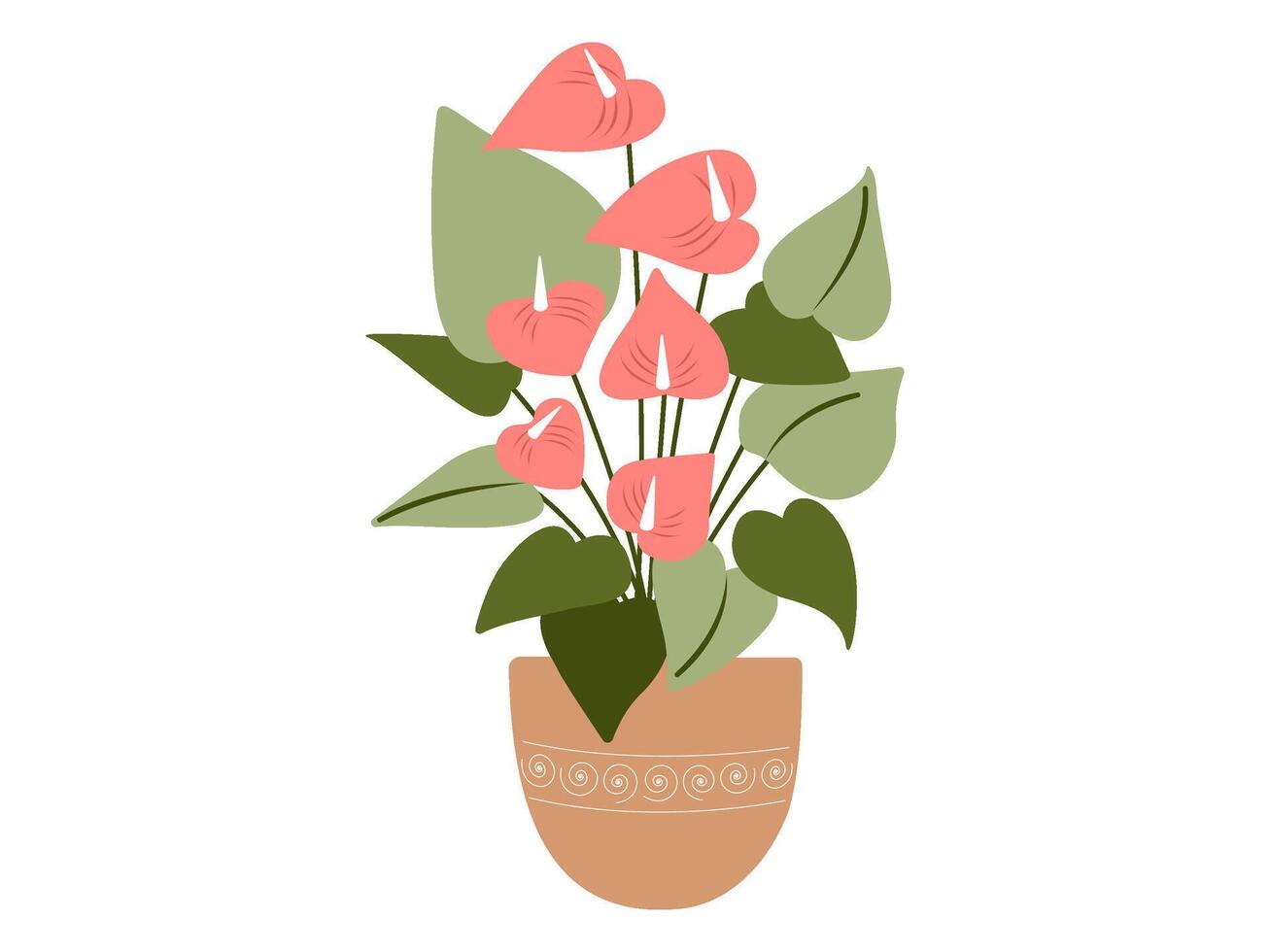 aesthetic house plants on pot sticker element illustration vector