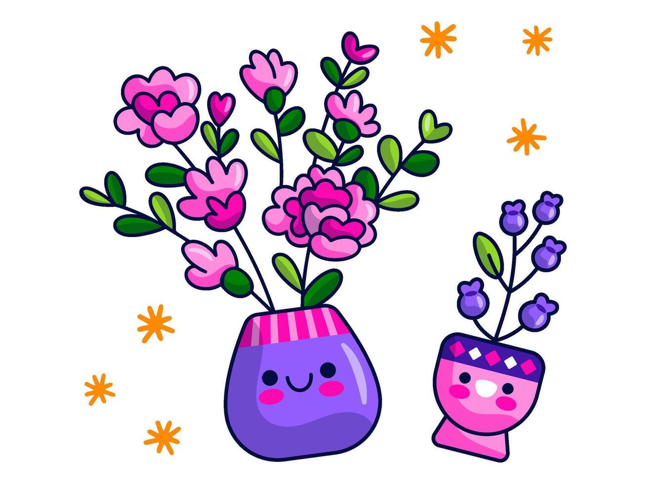 flowers and plants sticker elements character illustration vector