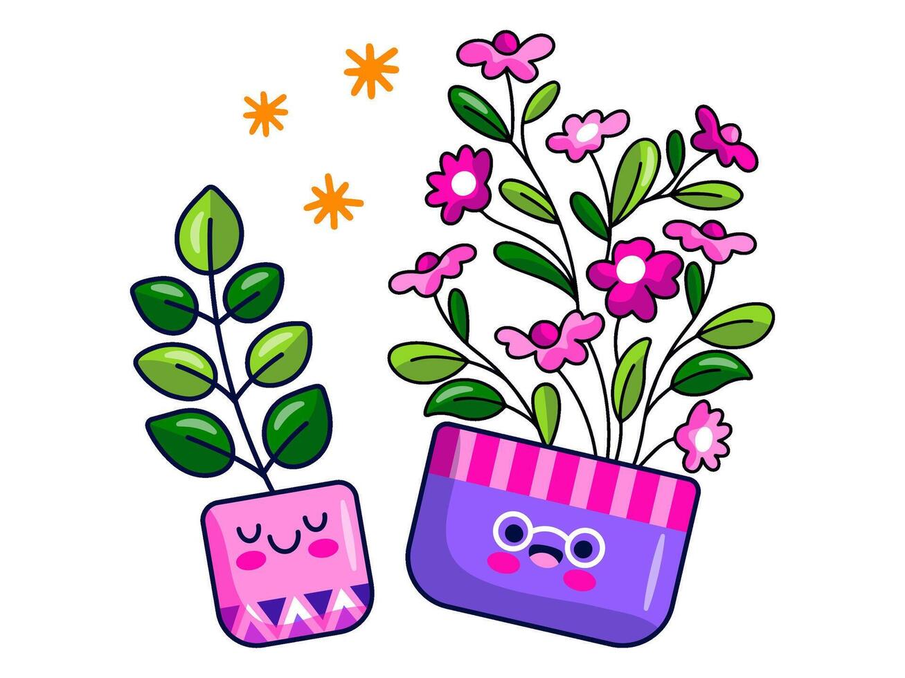 flowers and plants sticker elements character illustration vector