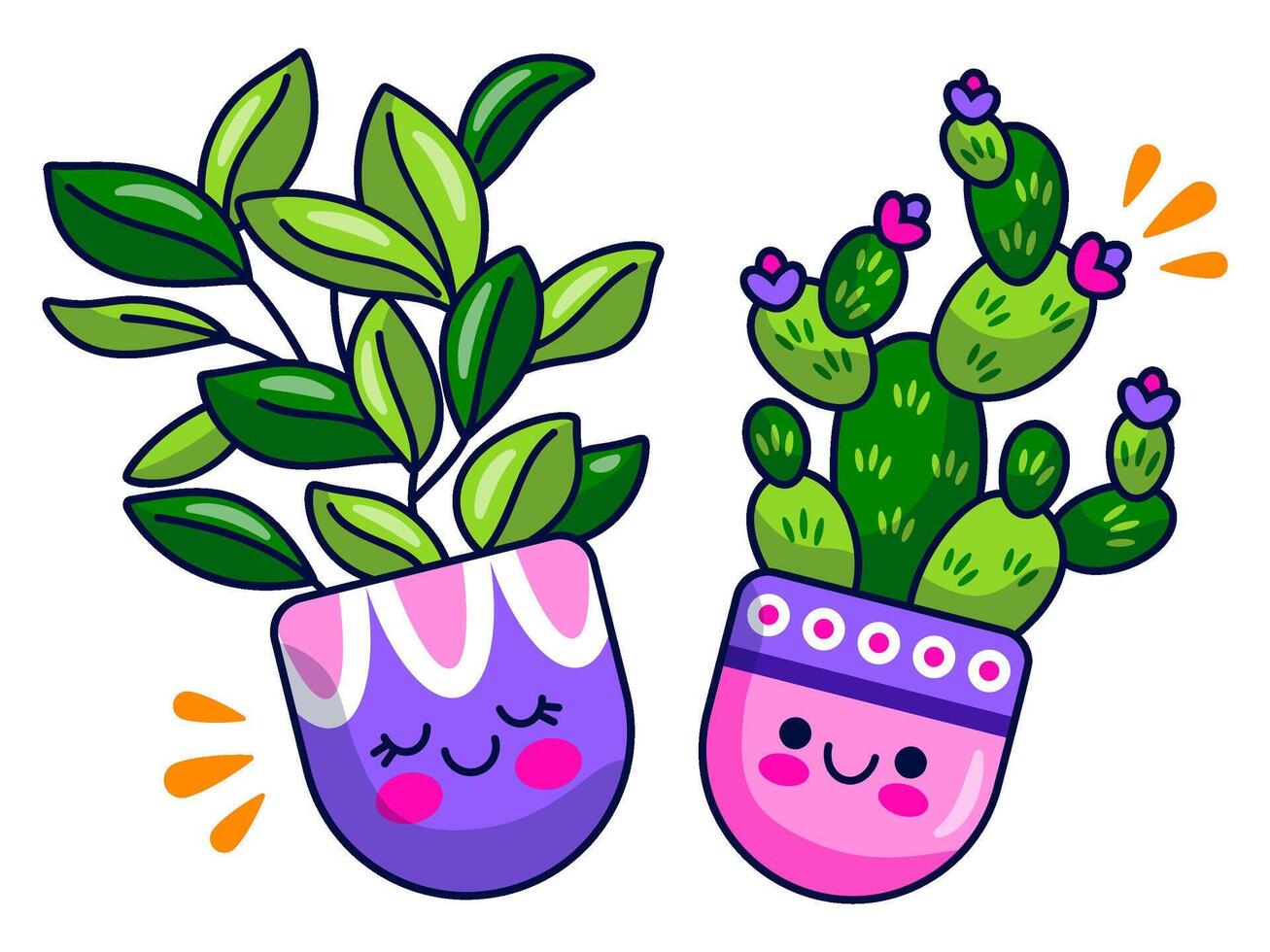 flowers and plants sticker elements character illustration vector