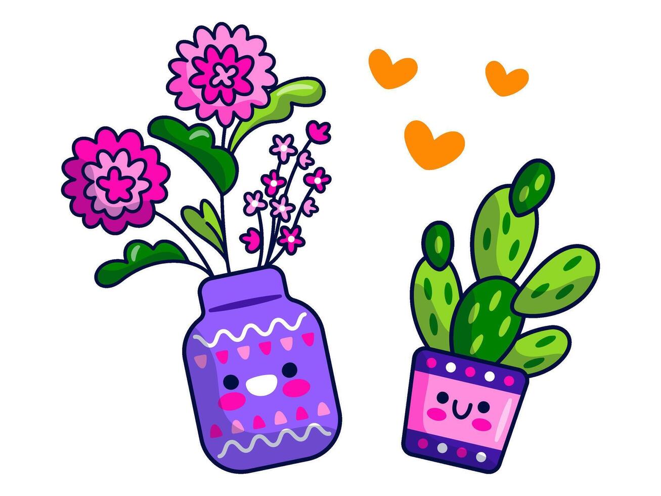 flowers and plants sticker elements character illustration vector