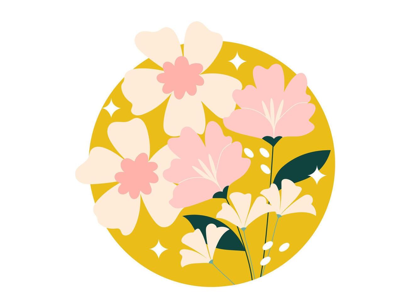 flowers and natures sticker illustration vector