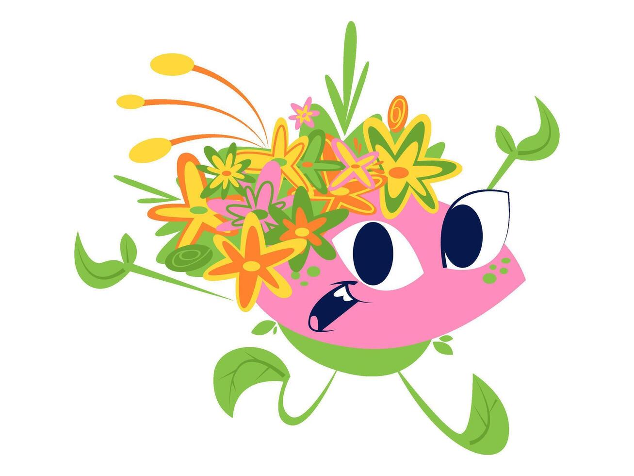 flores y plantas pegatina personaje ilustración vector