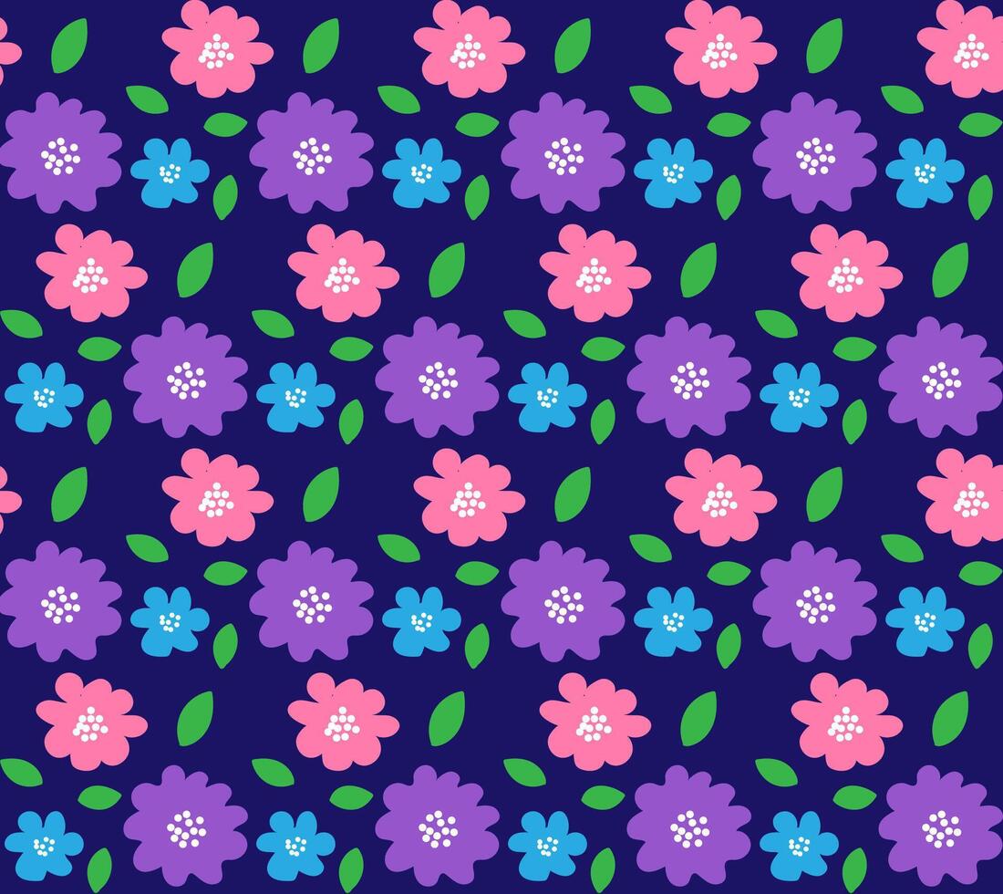 sin costura vector textura en el formar de un floral modelo de lila y rosado flores en un azul antecedentes