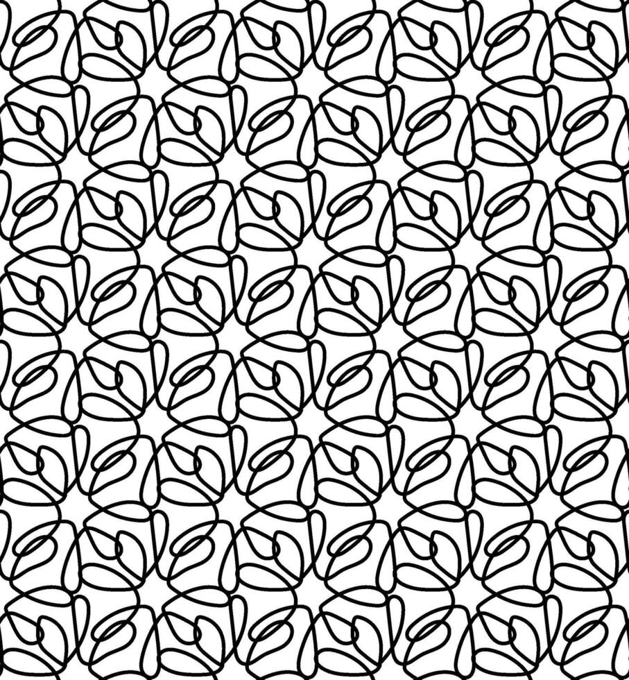 Vector seamless texture in the form of a black linear pattern drawn in doodle style on a white background