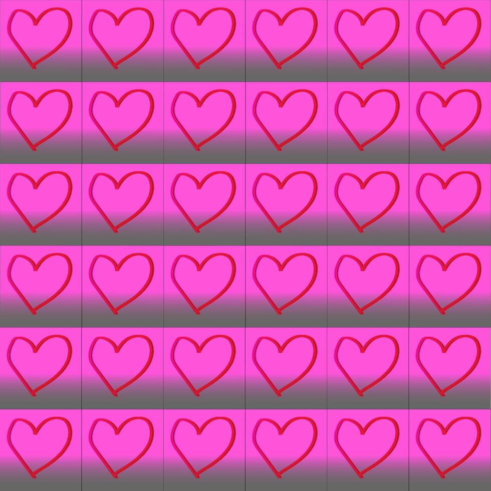 Seamless vector texture in the form of red hearts drawn in doodle style on a pink gradient background