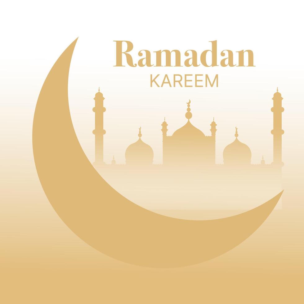 Traditional Ramadan Kareem with moon and mosque. vector