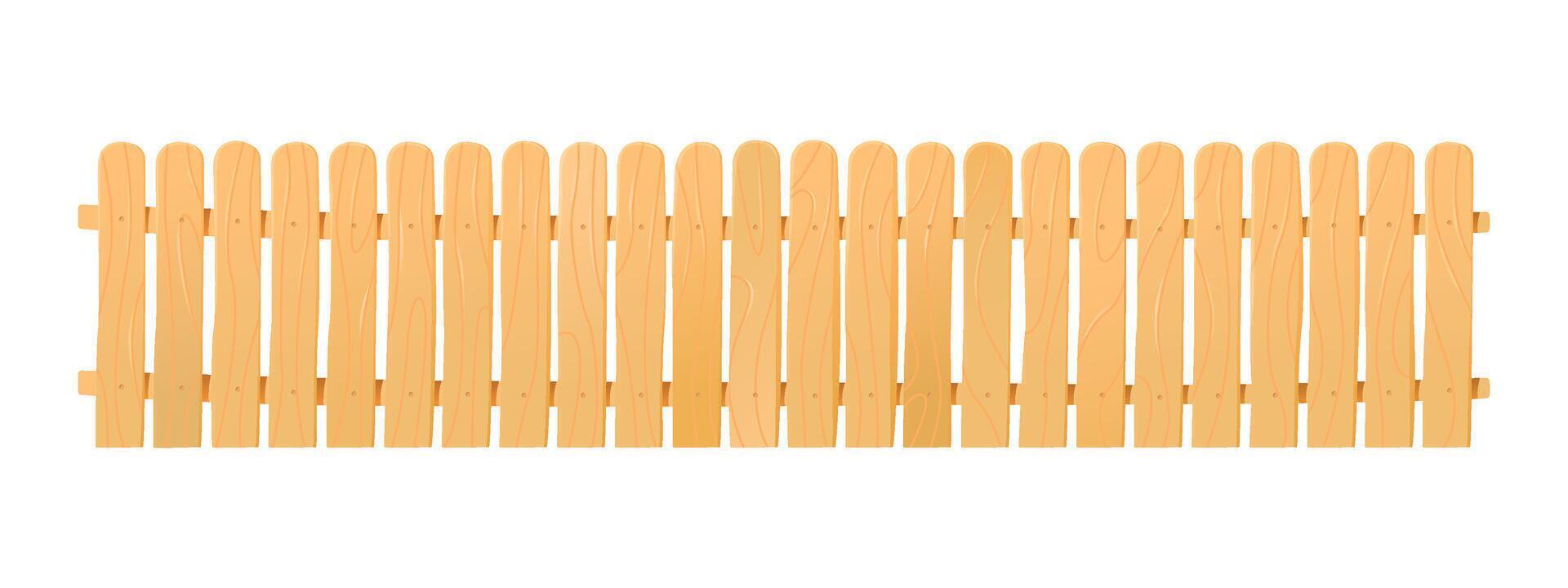 Long Wooden Picket Fence on a plain background, front view. vector