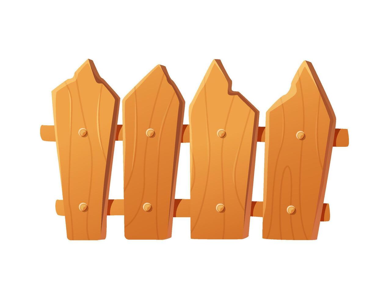 Cartoon aged wooden fence on a plain background, front view. vector