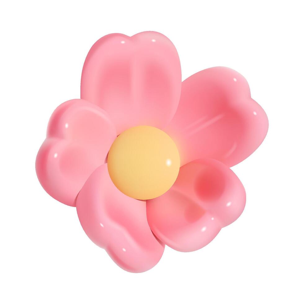3D minimalist pink flower on a white background. vector