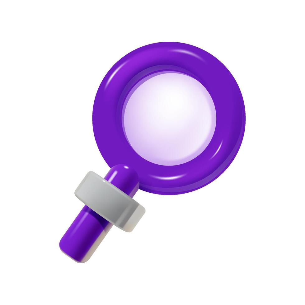 3d vector magnifying glass. Discovery, research, search, analysis concept.