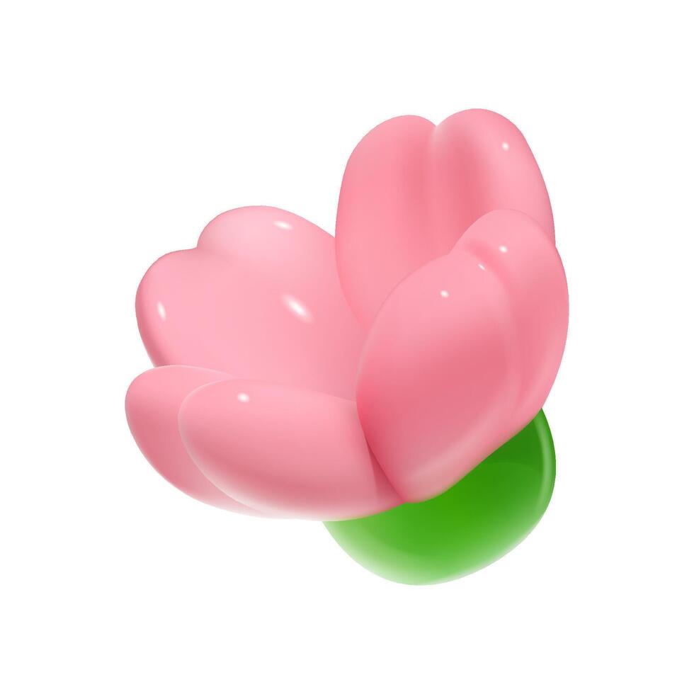 3D minimalist pink cherry blossom bud on a white background. vector