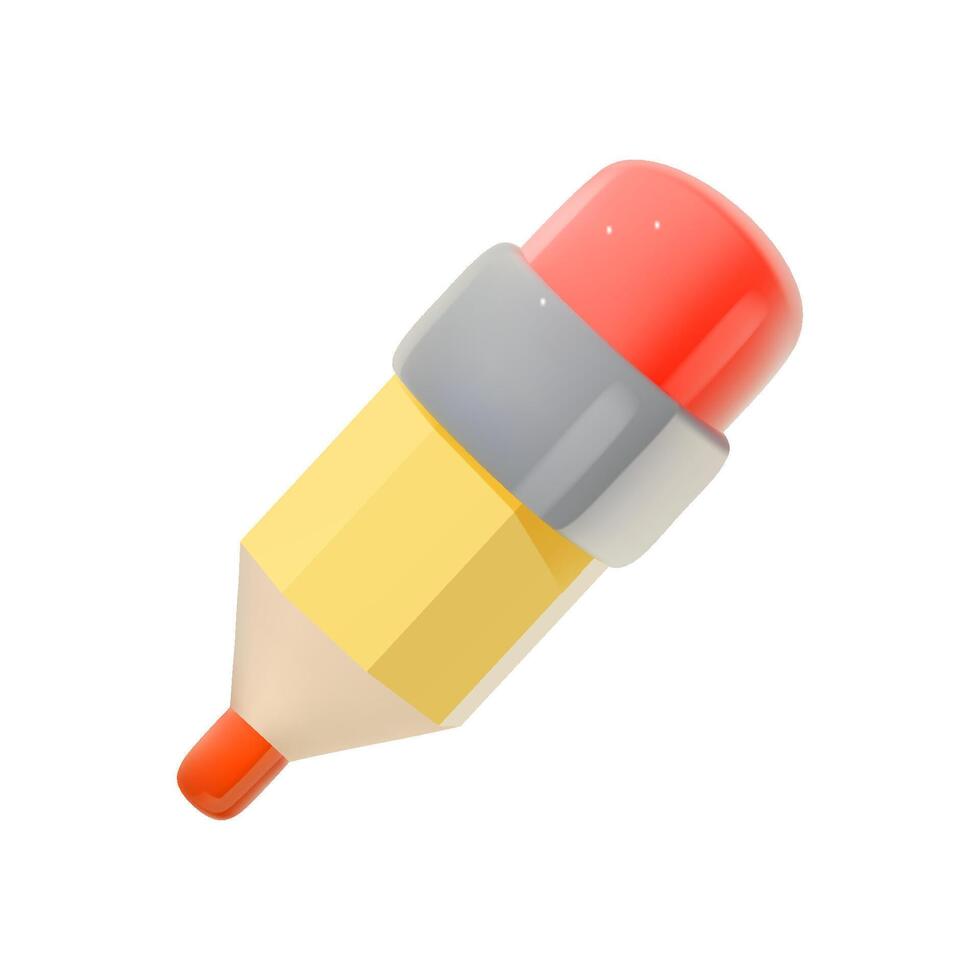 3D short yellow pencil, vector icon isolated.