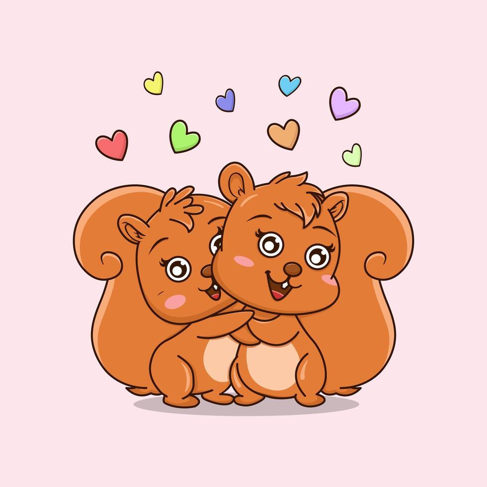 cute cartoon squirrel couple celebrate valentines day vector